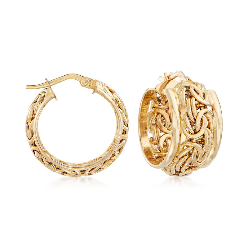 14kt Yellow Gold Byzantine Hoop Earrings. 3/4&quot; image number 0