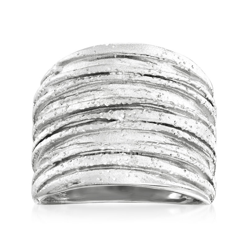 Italian Sterling Silver Sparkle Tree Bark Ring image number 0
