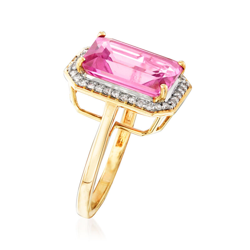6.50 Carat Pink Topaz and .23 ct. t.w. Diamond Ring in 14kt Yellow Gold image number 2