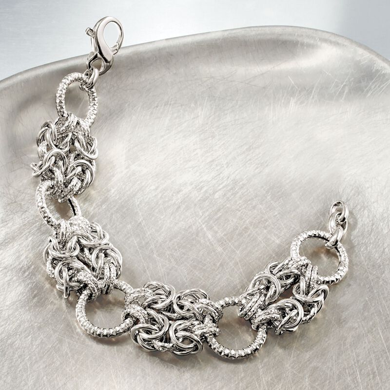 Italian Sterling Silver Byzantine and Textured Circle Bracelet image number 2