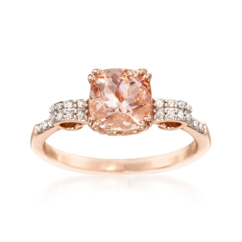 1.40 Carat Morganite and .10 ct. t.w. Diamond Ring in 14kt Rose Gold Over Sterling image number 0