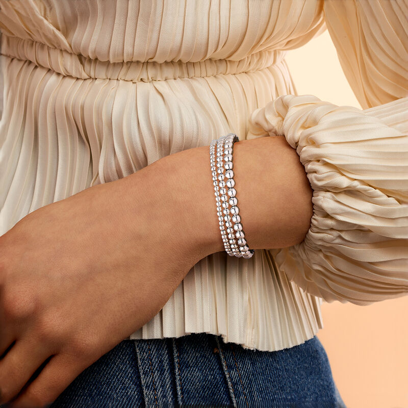 Italian Sterling Silver Jewelry Set: Three 3-5mm Bead Stretch Bracelets image number 1