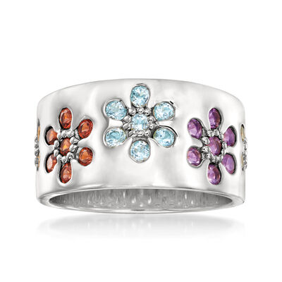 1.20 ct. t.w. Multi-Gem Flower Ring in Sterling Silver