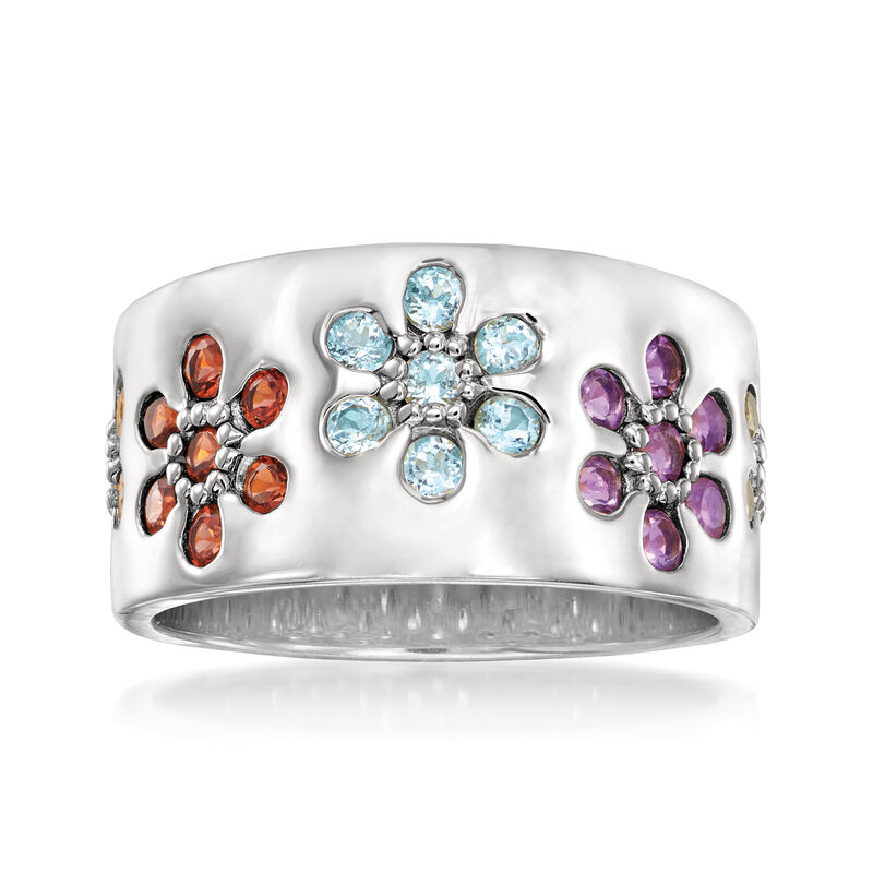 1.20 ct. t.w. Multi-Gem Flower Ring in Sterling Silver image number 0