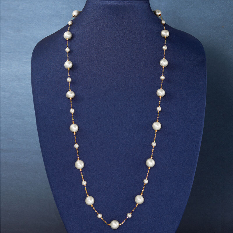 6-13mm Cultured Pearl Station Necklace in 14kt Yellow Gold image number 2