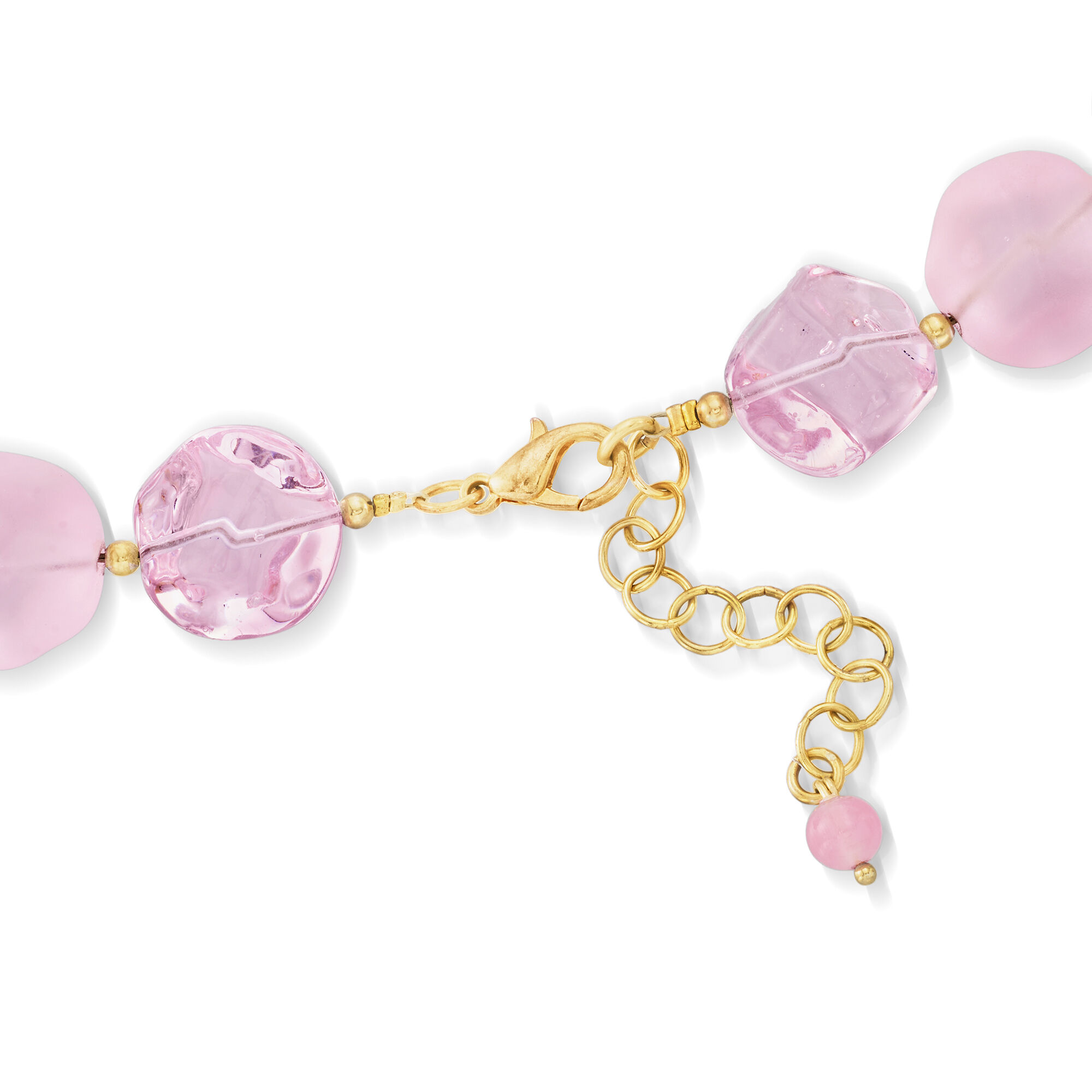 Italian Pink Murano Glass Bead Necklace with 18kt Gold Over