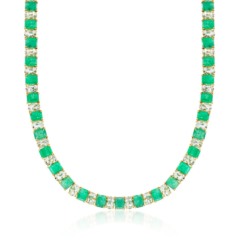 40.00 ct. t.w. Emerald and 30.00 ct. t.w. Prasiolite Necklace in 18kt Gold Over Sterling. 18&quot; image number 1
