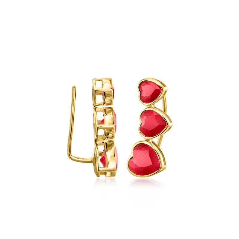 6.50 ct. t.w. Ruby Heart Ear Climbers in 18kt Gold Over Sterling image number 2