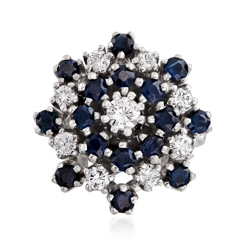 C. 1970 Vintage 1.60 ct. t.w. Sapphire and .90 ct. t.w. Diamond Cluster Ring in 14kt White Gold. Size 6.25 image number 0