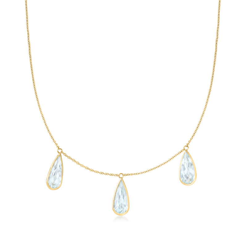 C. 1970 Vintage 10.50 ct. t.w. Aquamarine Drop Necklace in 14kt Yellow Gold image number 0