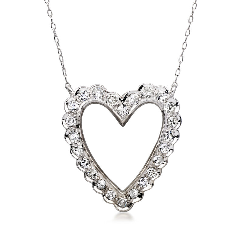 C. 1990 Vintage 1.00 ct. t.w. Diamond Heart Necklace in 14kt White Gold. 21.5" image number 0