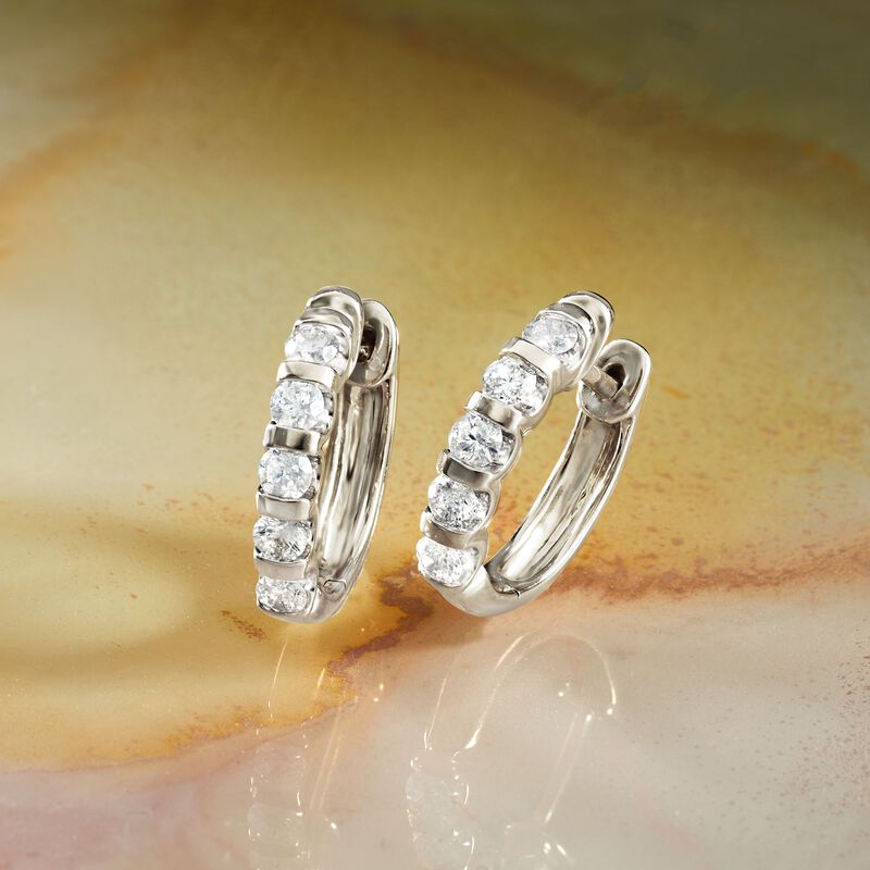 .50 ct. t.w. Diamond Huggie Hoop Earrings in 14kt White Gold. 1/2&quot; image number 3