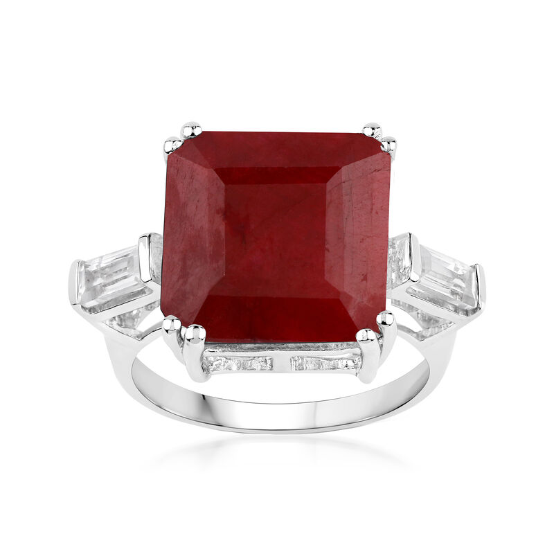 9.00 Carat Ruby and .50 ct. t.w. White Topaz Ring in Sterling Silver image number 0