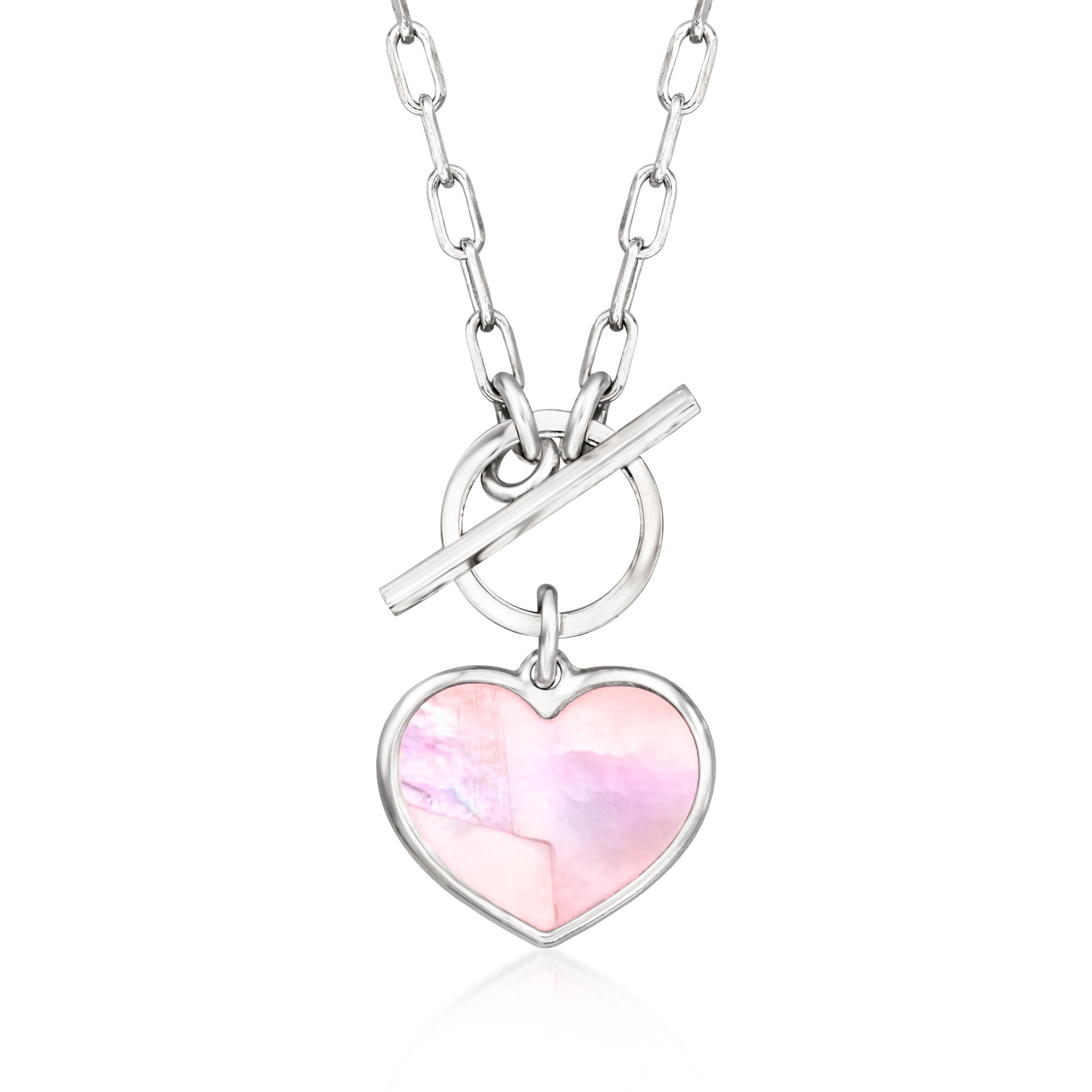 Italian Pink Mother-of-Pearl Heart Toggle Necklace in Sterling