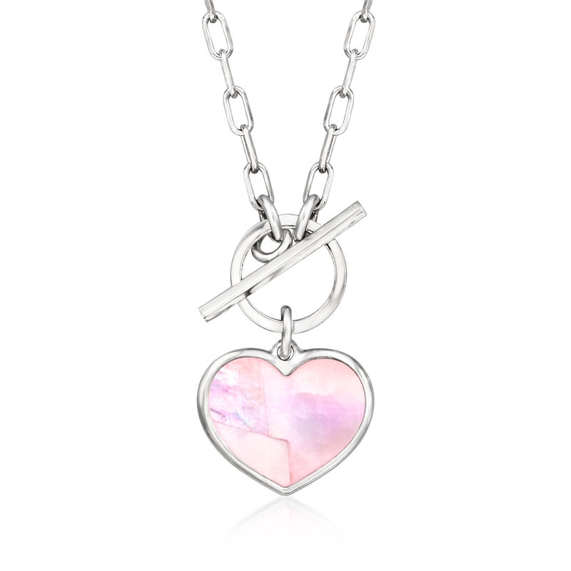 Italian Pink Mother-of-Pearl Heart Toggle Necklace in Sterling Silver image number 0