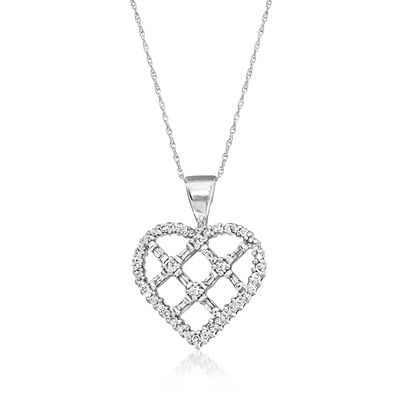 C. 1990 Vintage .60 ct. t.w. Diamond Openwork Heart Pendant Necklace in 10kt White Gold
