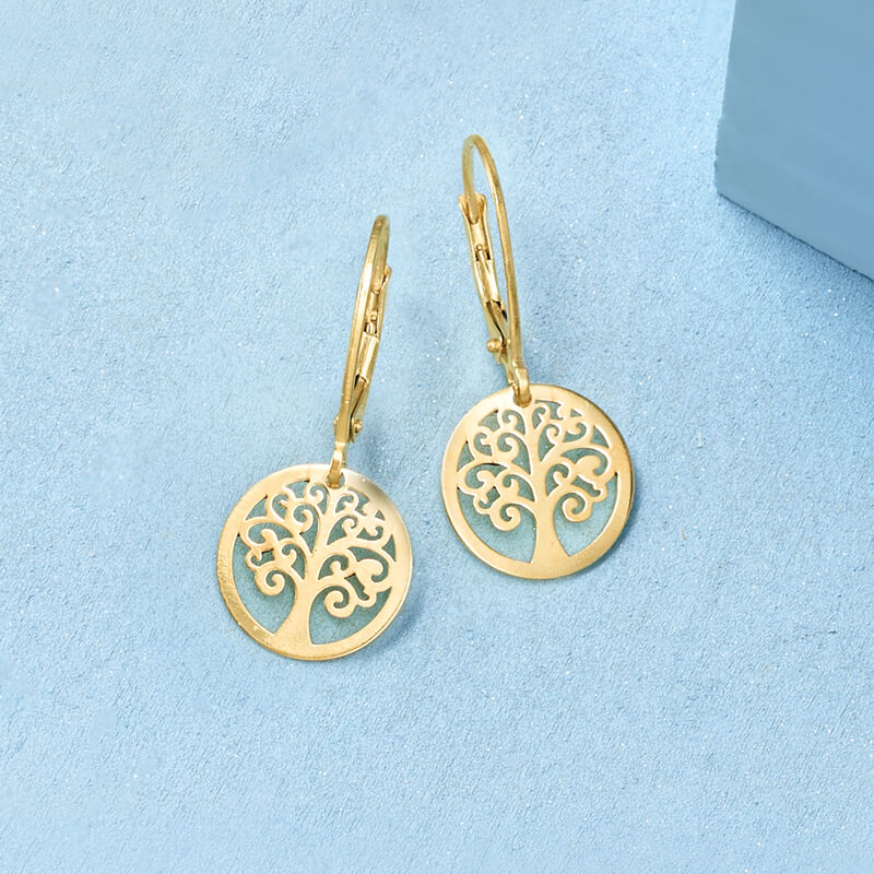 Italian 14kt Yellow Gold Tree of Life Drop Earrings image number 2