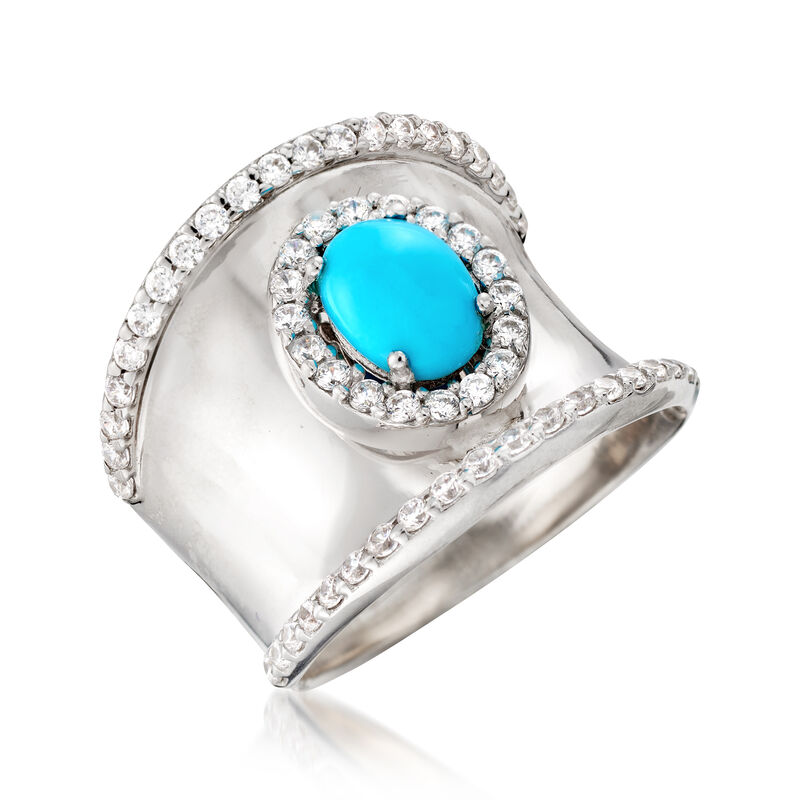 Turquoise and 1.30 ct. t.w. White Zircon Ring in Sterling Silver image number 3