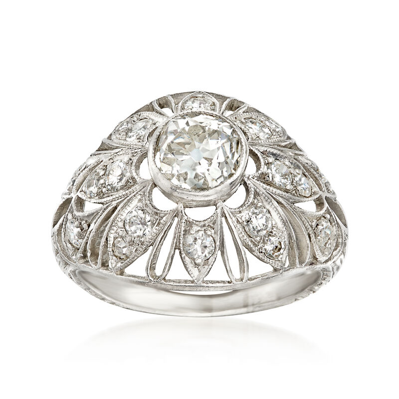C. 1950 Vintage 1.15 ct. t.w. Diamond Filigree Ring in Platinum. Size 4.5 image number 0