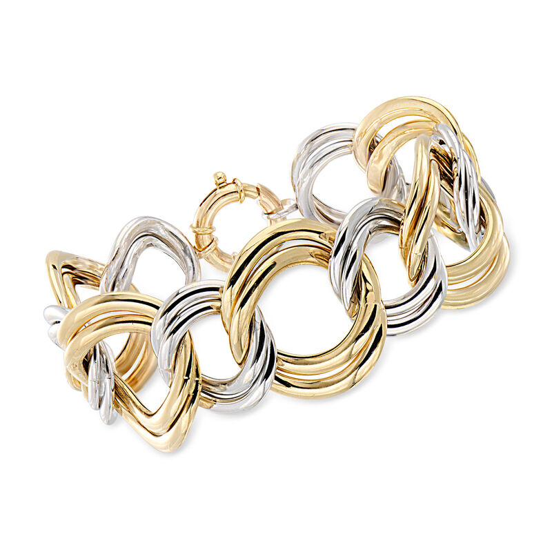 C. 1990 Vintage 14kt Two-Tone Gold Double-Circle Link Bracelet. 8.5&quot; image number 0