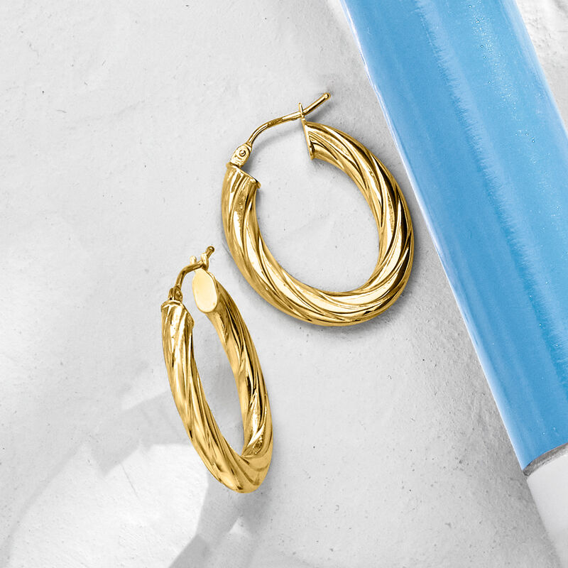 Italian 14kt Yellow Gold Oval Hoop Earrings. 1&quot; image number 3