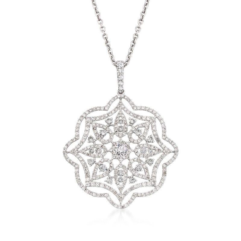 2.38 ct. t.w. Diamond Floral Pendant Necklace in 18kt White Gold. 16&quot; image number 1