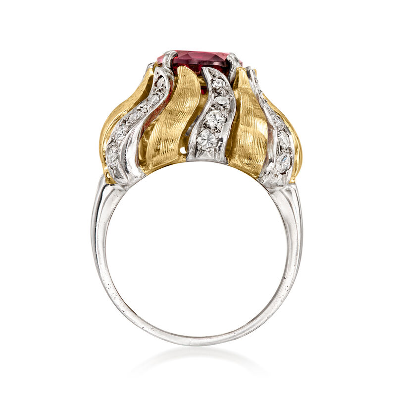C. 1970 Vintage 2.25 Carat Rhodolite Garnet Ring with .80 ct. t.w. Diamonds in Platinum and 18kt Yellow Gold. Size 6 image number 3