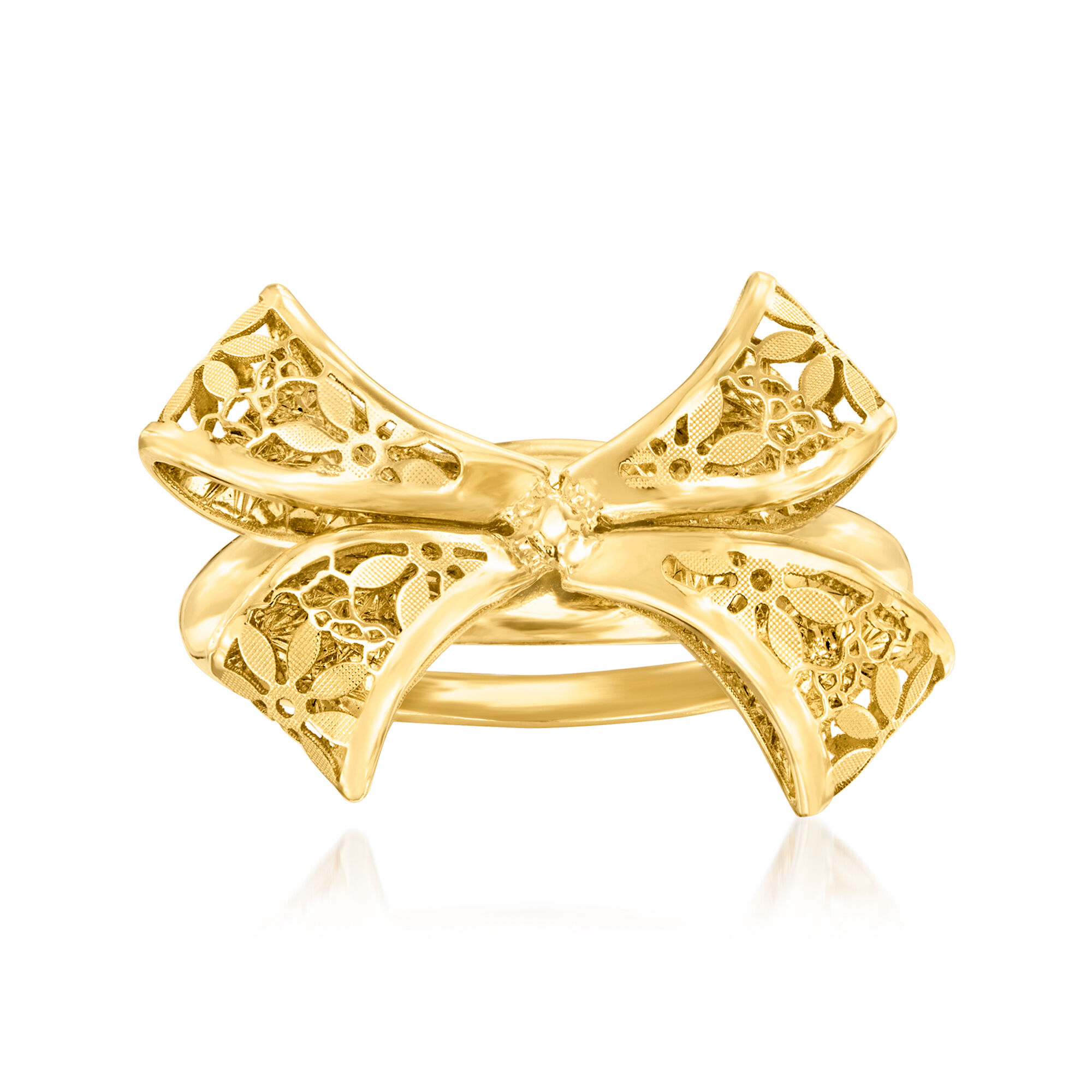 Italian 14kt Yellow Gold Floral Lace Bow Ring