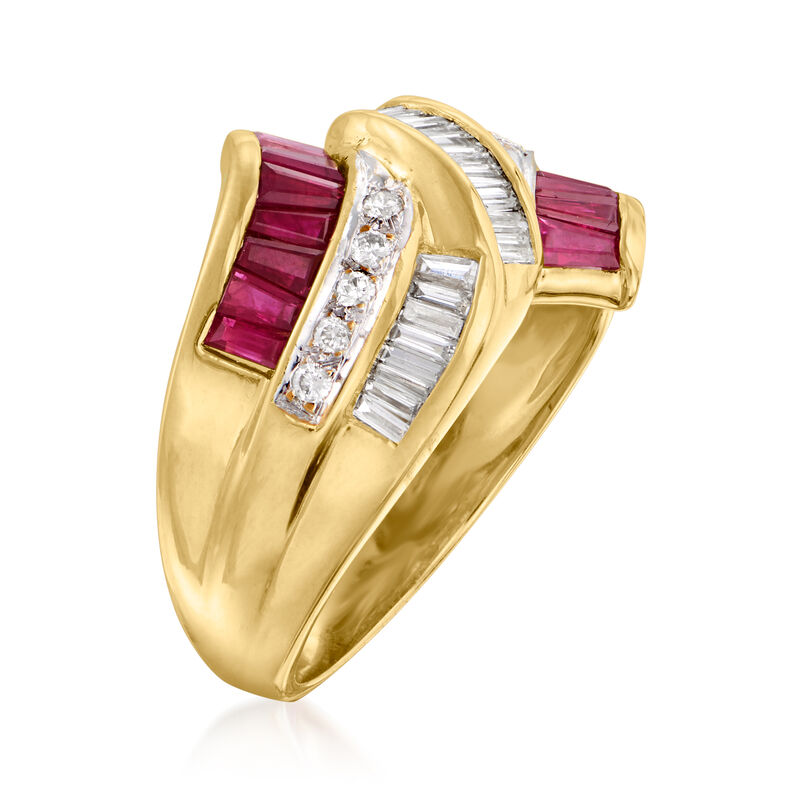C. 1980 Vintage 1.20 ct. t.w. Ruby and .60 ct. t.w. Diamond Ring in 18kt Yellow Gold image number 2