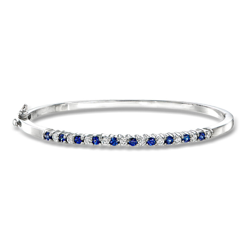 C. 1990 Vintage .70 ct. t.w. Sapphire and .50 ct. t.w. Diamond Bangle Bracelet in 14kt White Gold. 7" image number 0