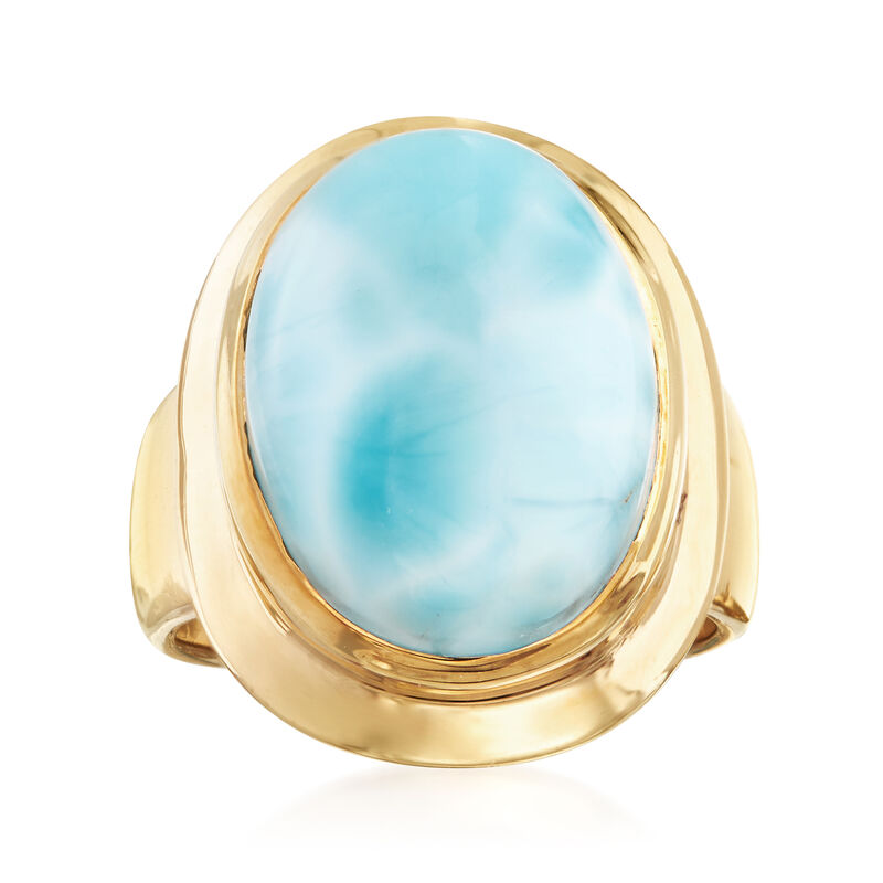 Cabochon Larimar Ring in 14kt Gold Over Sterling image number 0
