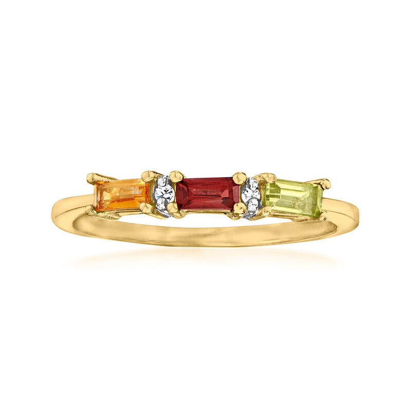 Personalized Ring with Diamond Accents in 14kt Gold - 2 to 4 Birthstones image number 0