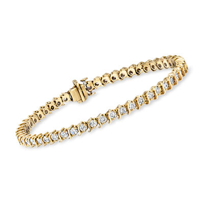 C. 1980 Vintage 3.50 ct. t.w. Diamond S-Link Tennis Bracelet in 14kt Yellow Gold
