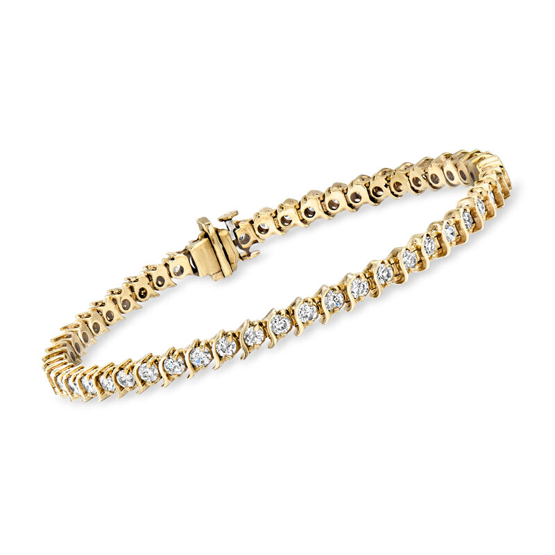 C. 1980 Vintage 3.50 ct. t.w. Diamond S-Link Tennis Bracelet in 14kt Yellow Gold. 7" image number 0