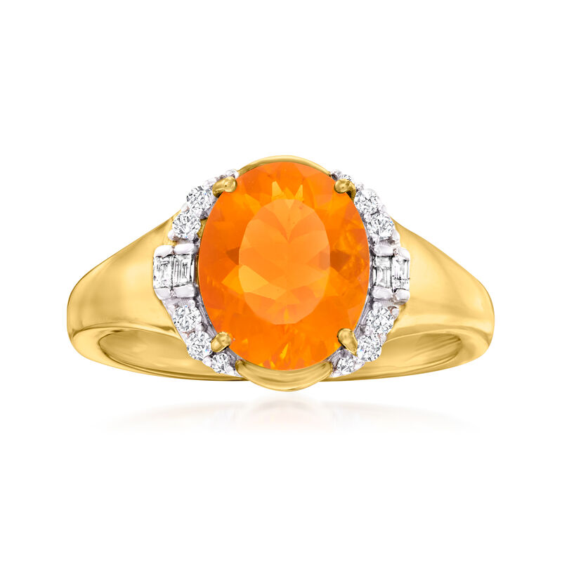 Fire Opal and .16 ct. t.w. Diamond Ring in 14kt Yellow Gold. Size 9 image number 0