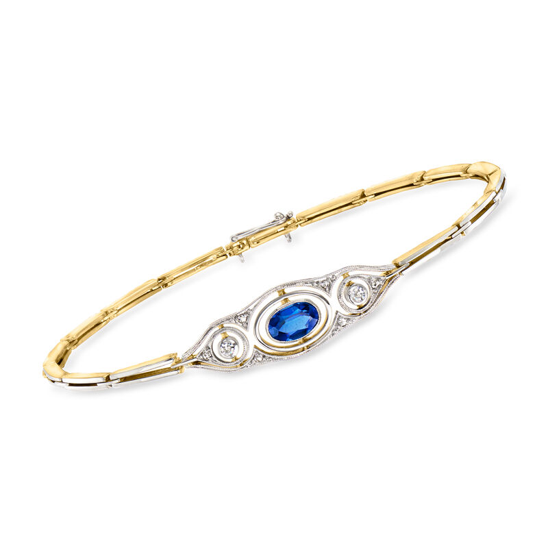 C. 1930 Vintage .70 Carat Sapphire and .11 ct. t.w. Diamond Bracelet in Platinum and 18kt Yellow Gold. 7&quot; image number 0