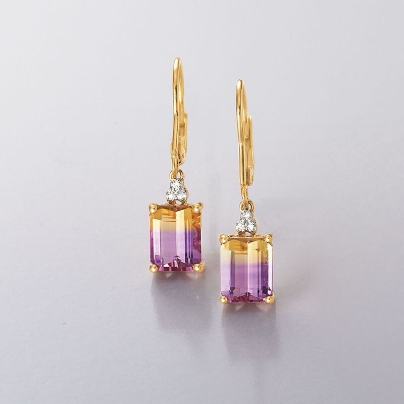4.00 ct. t.w. Ametrine Drop Earrings with Diamond Accents in 14kt Yellow Gold image number 3