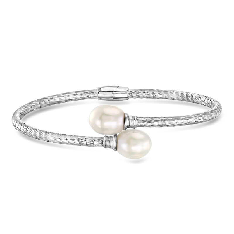 8-9mm Cultured Pearl Bypass Cuff Bracelet in Sterling Silver. 7.5" image number 0