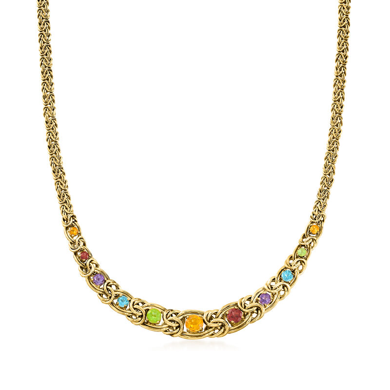3.50 ct. t.w. Multi-Gemstone Graduated Byzantine Necklace in 18kt Gold Over Sterling image number 0