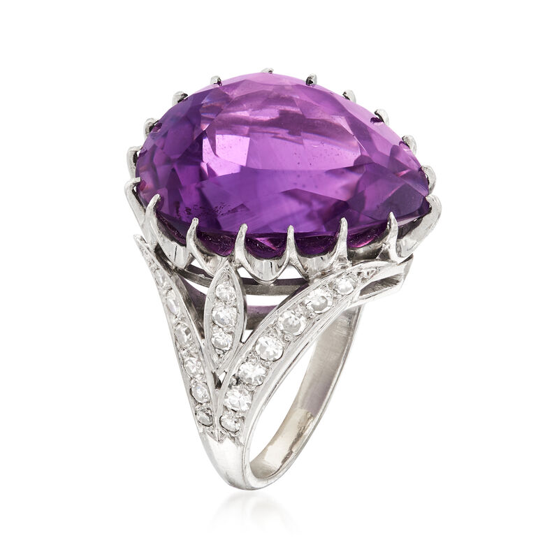 C. 1970 Vintage 20.40 Carat Amethyst and .80 ct. t.w. Diamond Ring in Platinum image number 2