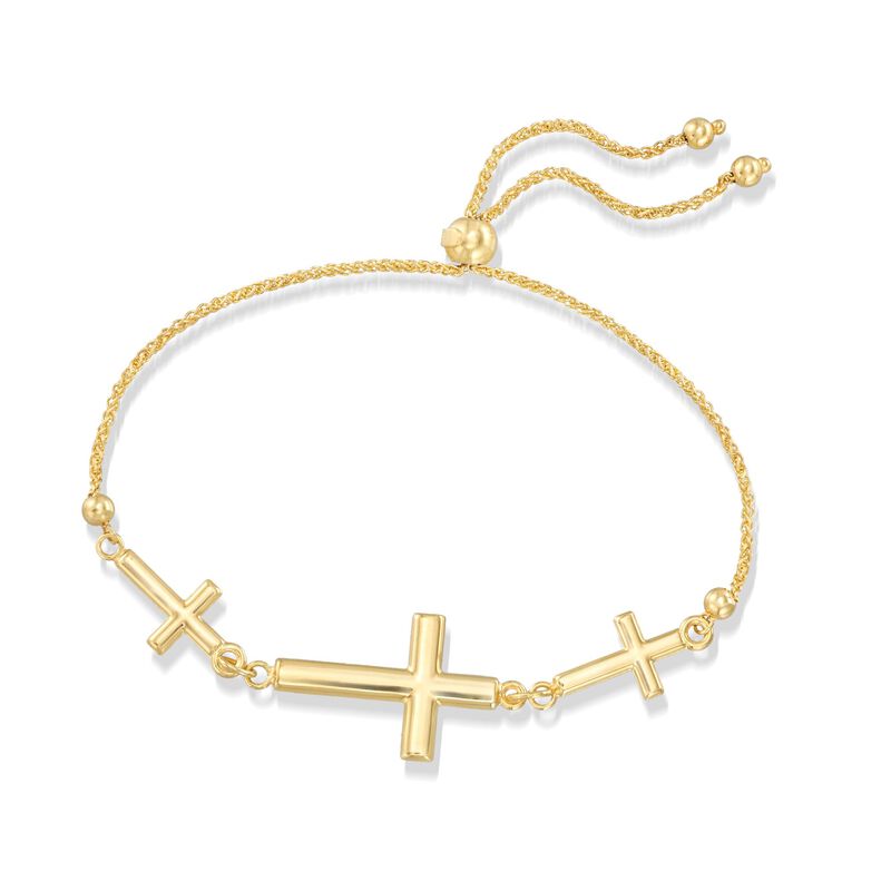 14kt Yellow Gold Three-Station Cross Bolo Bracelet image number 2