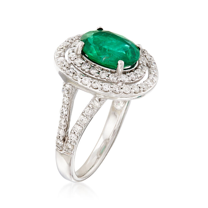 2.20 Carat Emerald and .91 ct. t.w. Diamond Double Halo Ring in 14kt White Gold image number 2