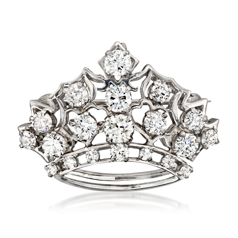 C. 1980 Vintage 2.10 ct. t.w. Diamond Crown Pin/Pendant in 14kt White Gold image number 3