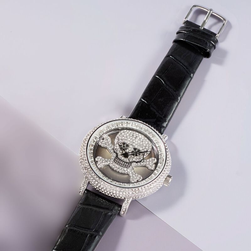Saint James Women's 46mm White and Black Crystal Skull Watch with Black Leather image number 8