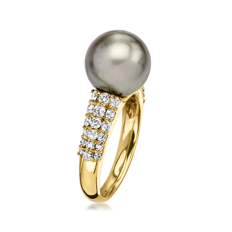 C. 1990 Vintage 10mm Black Cultured Pearl Ring with .40 ct. t.w. Diamonds in 18kt Yellow Gold. Size 5.25 image number 2