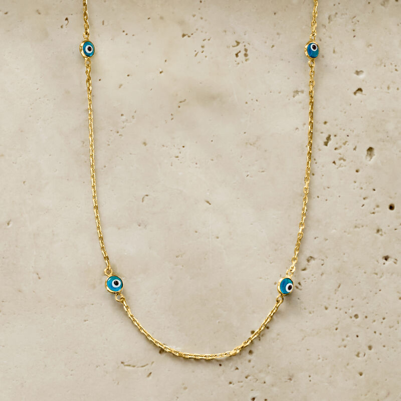 Multicolored Glass Evil Eye Station Necklace in 18kt Gold Over Sterling. 18"