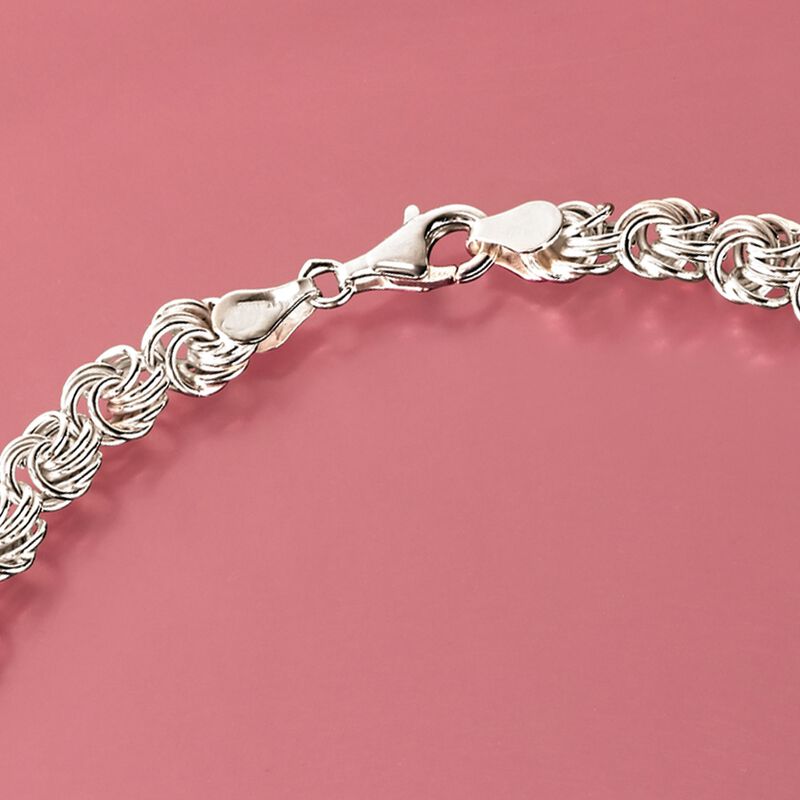 Italian Sterling Silver Graduated Rosette Link Necklace image number 3