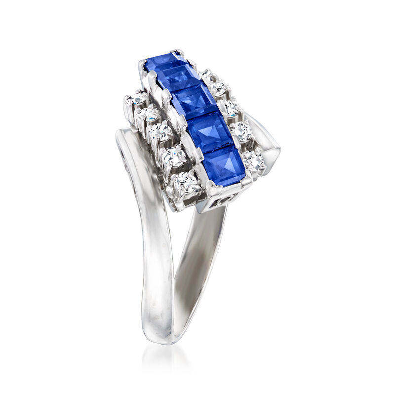 C. 1980 Vintage 1.01 ct. t.w. Sapphire and .20 ct. t.w. Diamond Bypass Ring in Platinum image number 2