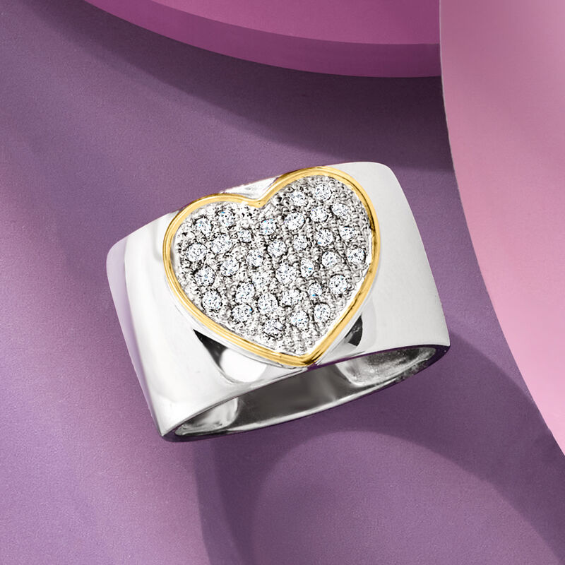 .50 ct. t.w. Pave Diamond Heart Ring in Sterling Silver with 14kt Yellow Gold image number 4