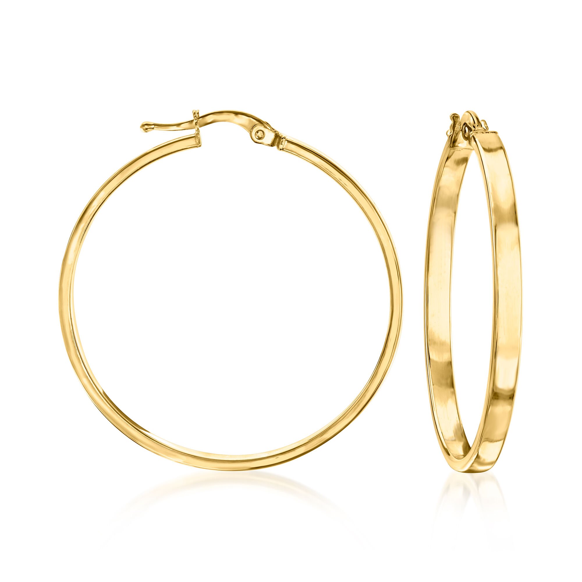 Italian 14kt Yellow Gold Squared-Edge Hoop Earrings. 1 1/2&quot